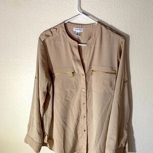 Calvin Klein Top Long Sleeve, Tan/Cream Color